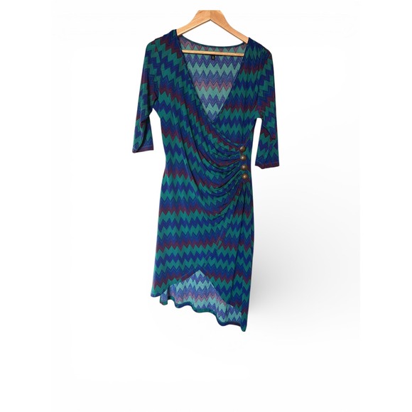 NV Nick Verreos Dresses & Skirts - NV Nick Verreos Women's Size 12 Geometric Print Wrap Dress 3/4 Sleeve